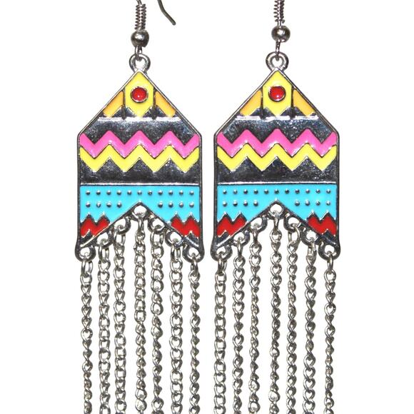 Pull&Bear Colorful Cute Boho Vibe Earrings Silver - Picture 2 of 3